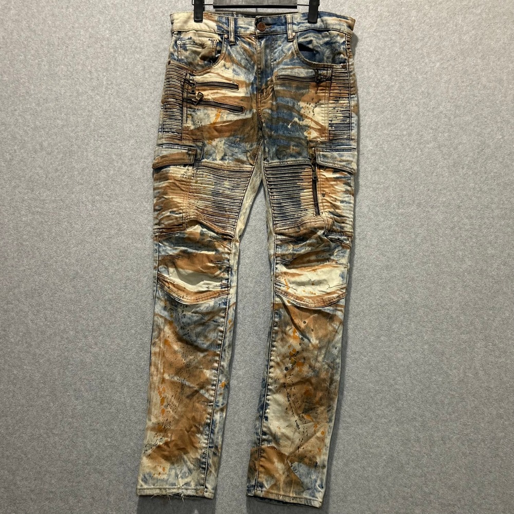 Jordan Craig Legacy Edition Men's Rust Blue Acid Wash "Aaron" Biker Jeans 32x32